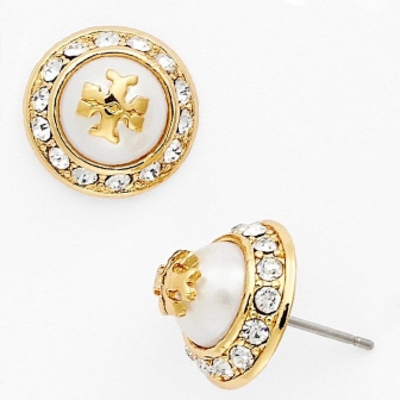 NWT TORY BURCH EARRINGS NATALIE GOLD, FAUX PEARL - Picture 2 of 5